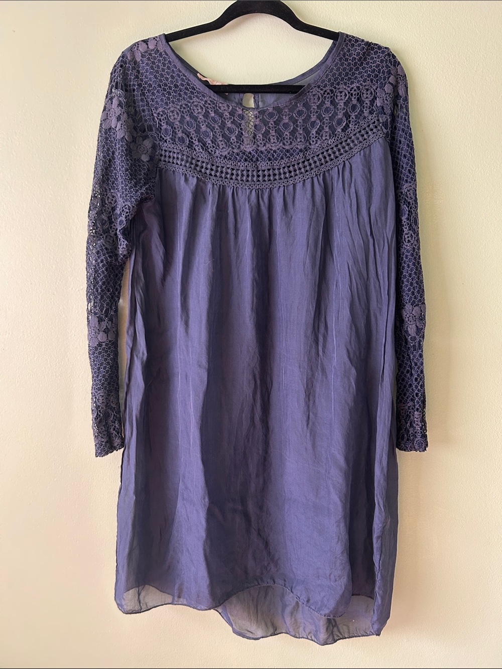 Navy Blue Lace and Silk Mini Dress